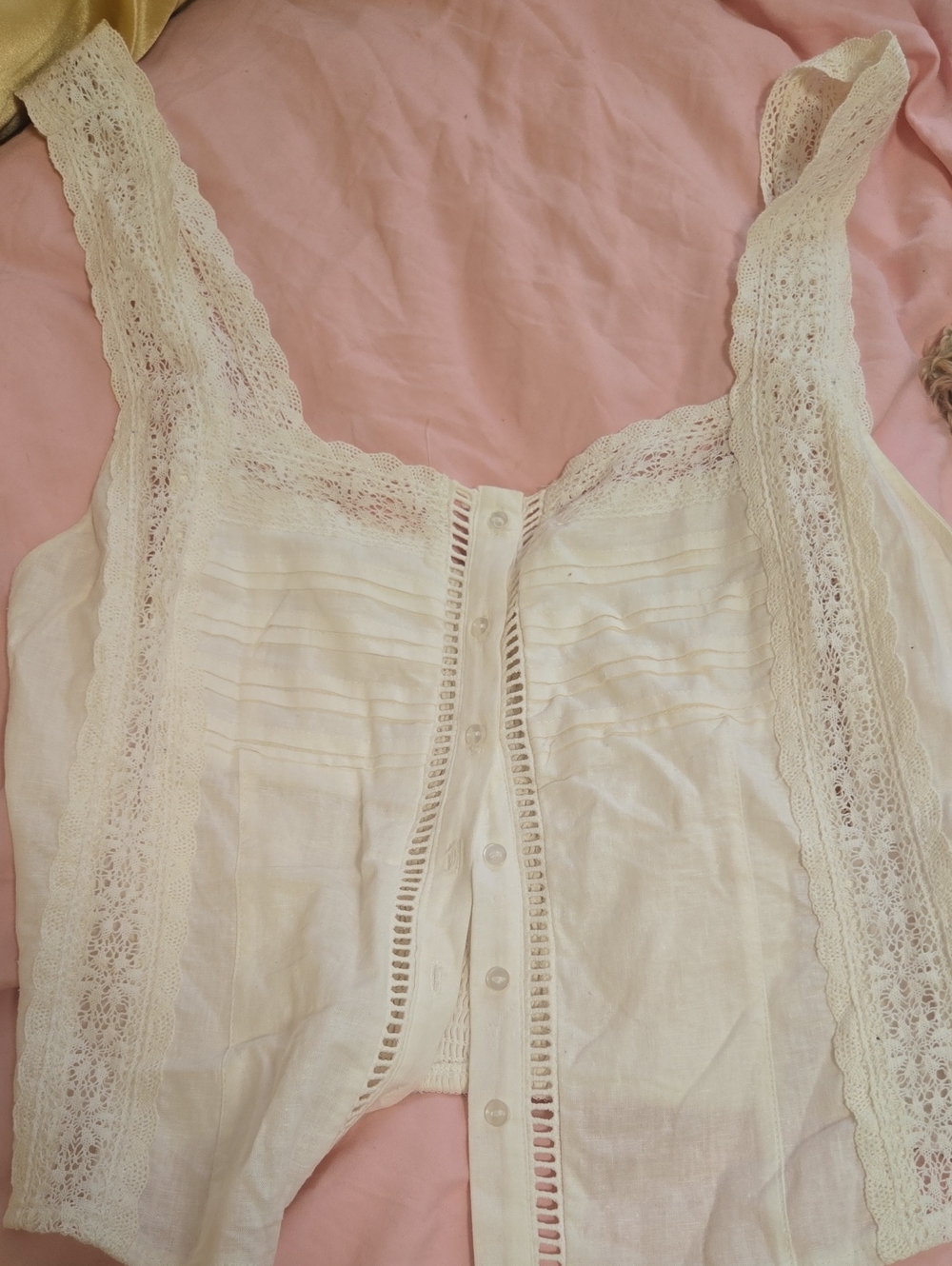 Free People White Lace-Trim Smocked Top